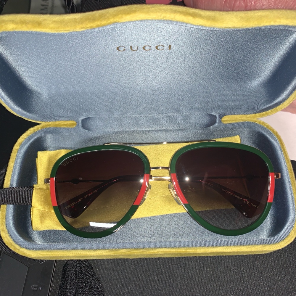 Gucci Aviator green/ red Gucci stripe frame Men's Glasses, nwt